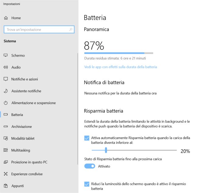 Batteria portatile: come farla durare di più in Windows 10