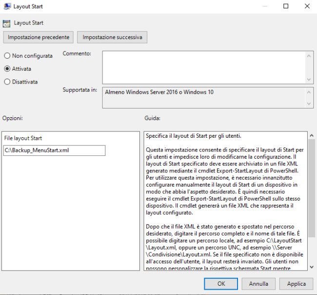 Bloccare il menu Start di Windows 10 e renderlo non modificabile