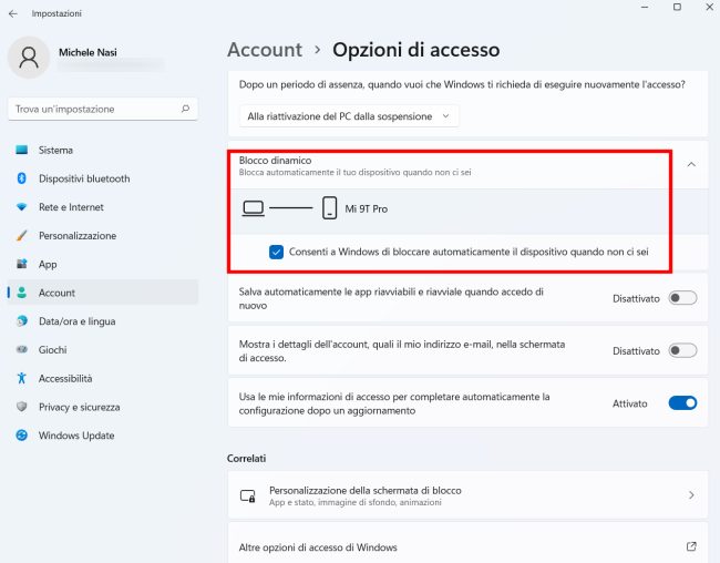 Bloccare automaticamente il PC quando ci si allontana