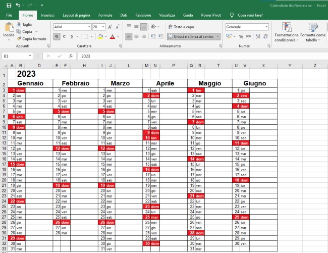 Calendario 2023 in formato Excel con le festività italiane IlSoftware.it