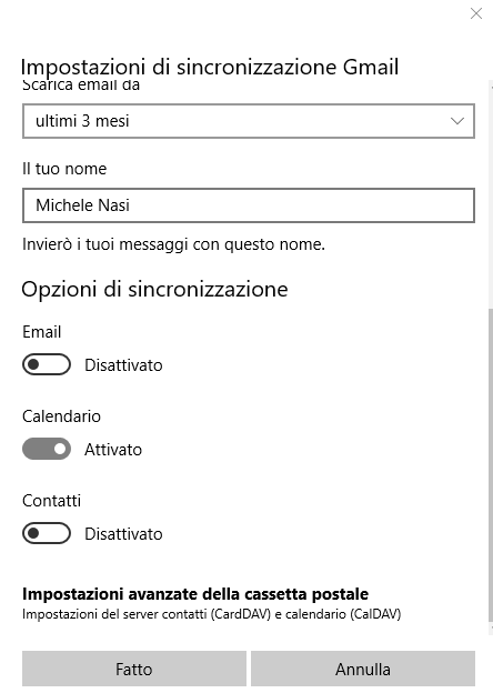 Calendario appuntamenti Google sincronizzato con Windows 10