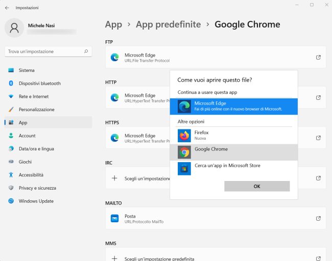 Come cambiare browser predefinito in Windows 11