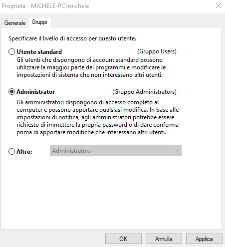 Come cambiare tipo di account in Windows 10