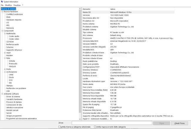 Caratteristiche PC: come vederle in Windows