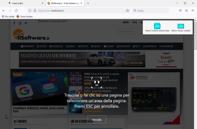 Come catturare una pagina web senza installare alcuna estensione