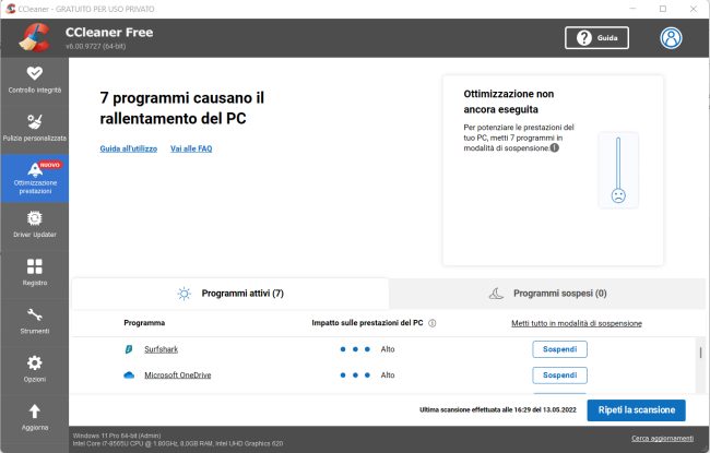 CCleaner velocizza Windows con la nuova funzione Ottimizzazione prestazioni