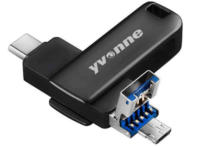 Chiavetta USB 3.0 da 128 GB: yvonne Y40D con tre porte Type-C, Type-A e Micro-USB