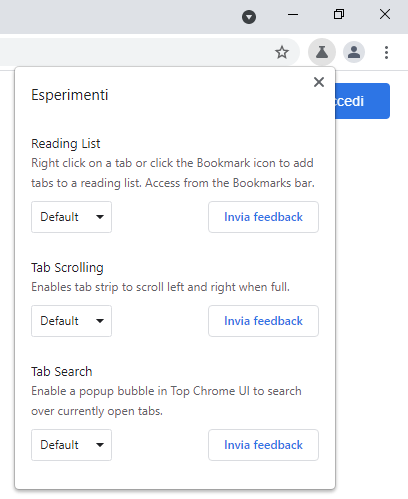 La versione Canary di Chrome si arricchisce del pulsante Esperimenti per provare in anteprima le novità