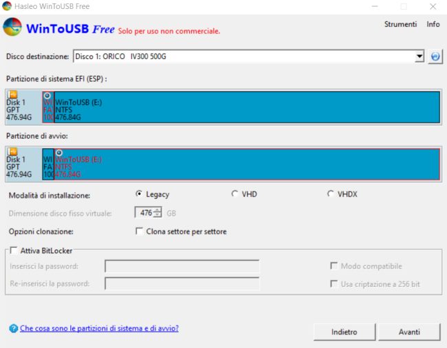Copiare Windows su USB e clonare l'installazione