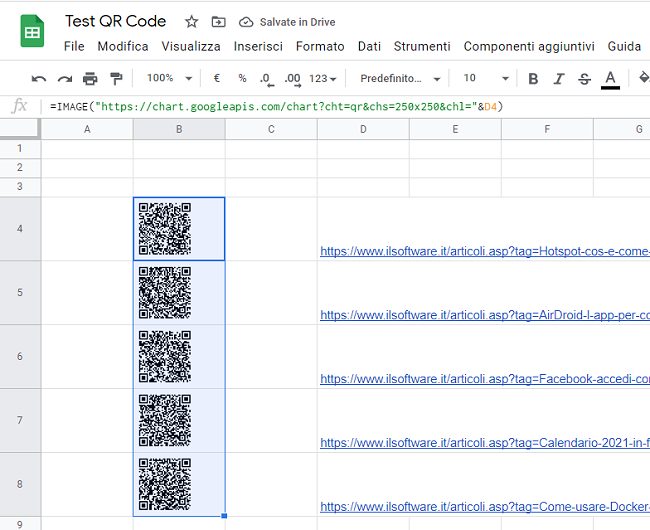 Codice QR, come generarli con Google Fogli