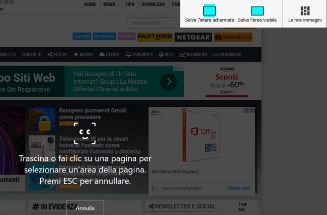 Come catturare una pagina web senza installare alcuna estensione