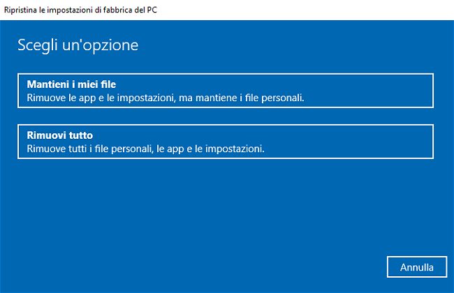 Come resettare un PC Windows 10
