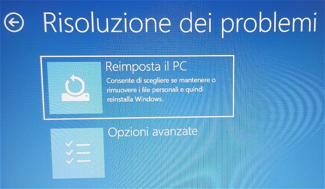 Come resettare un PC Windows 10