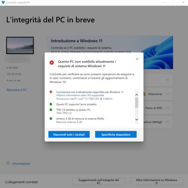 Controllo integrità PC Windows o PC Health Check aggiornato: come usarlo