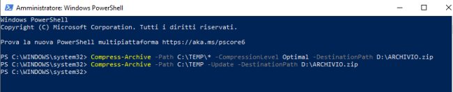 Comprimere file e cartelle con PowerShell senza usare altri strumenti