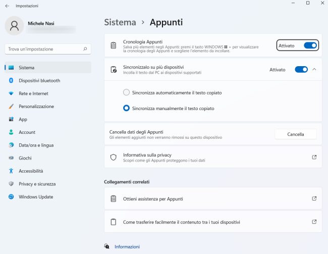 Condividere appunti tra sistemi Windows 10 e Windows 11