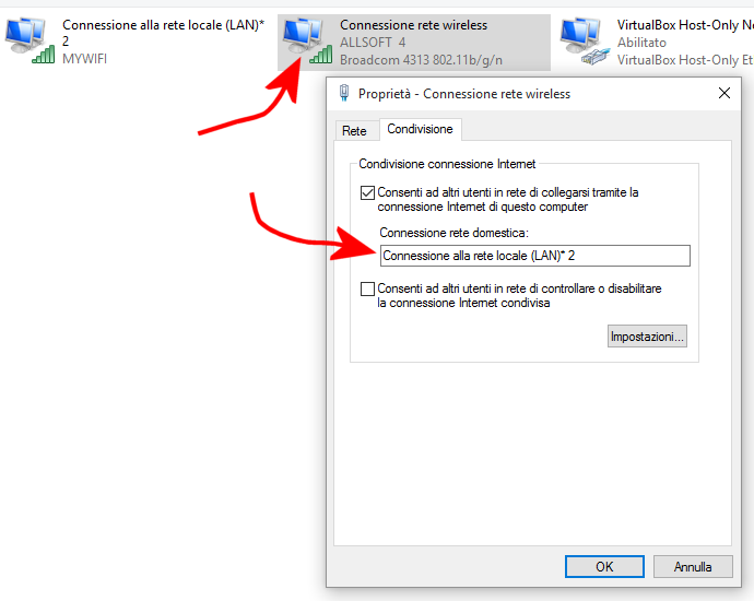 Condividere connessione e file con Windows 10