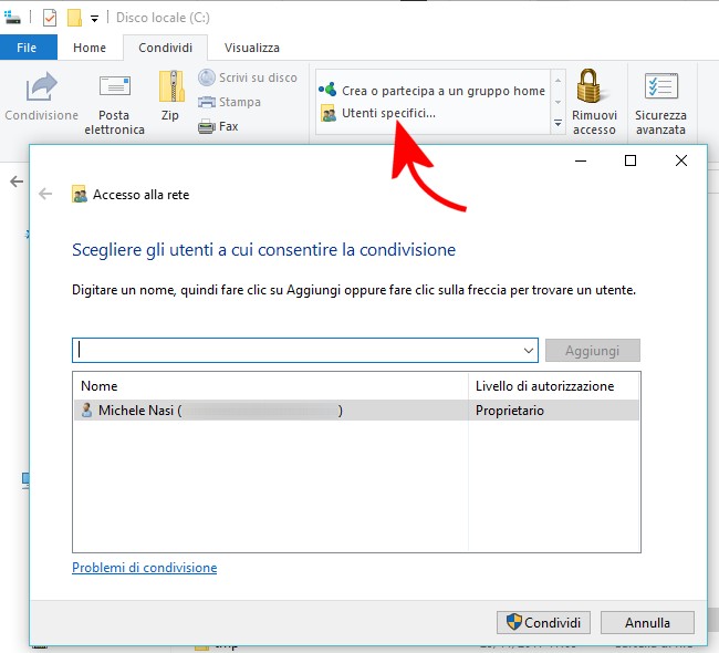 Condividere file e cartelle in Windows 10