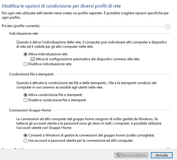 Condividere file e cartelle in Windows 10