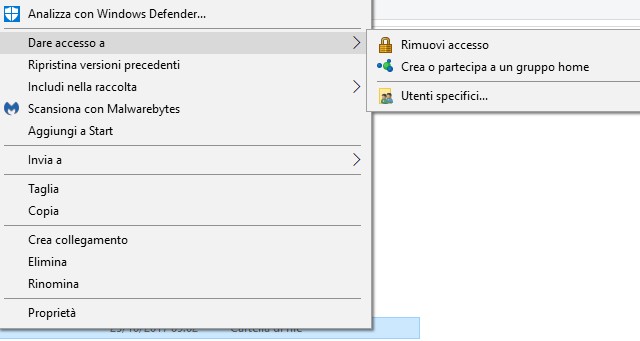 Condividere file e cartelle in Windows 10