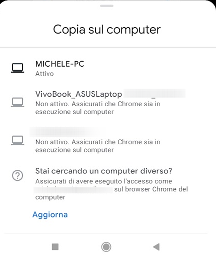 Condividere indirizzi, immagini e testi da smartphone a PC con Chrome