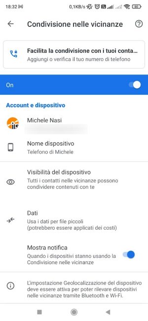 Condivisione nelle vicinanze, per trasferire dati tra dispositivi Android