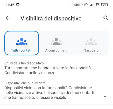 Condivisione nelle vicinanze, per trasferire dati tra dispositivi Android