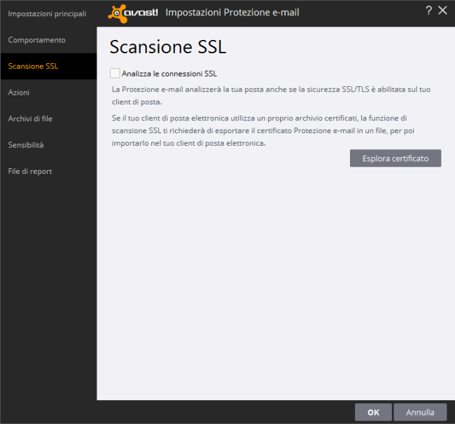 Configurare Avast antivirus e disinstallare i componenti superflui