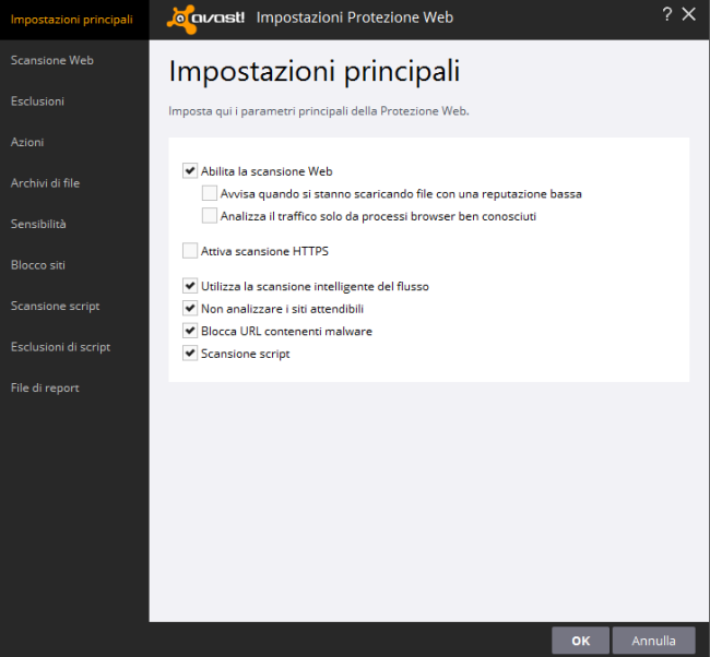 Configurare Avast antivirus e disinstallare i componenti superflui