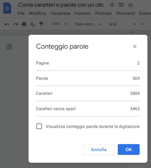 Conta caratteri e parole con un clic