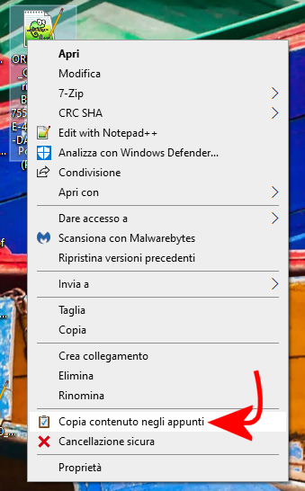 Copiare il contenuto di un file negli appunti di Windows