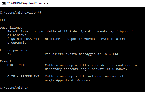 Copiare il contenuto di un file negli appunti di Windows