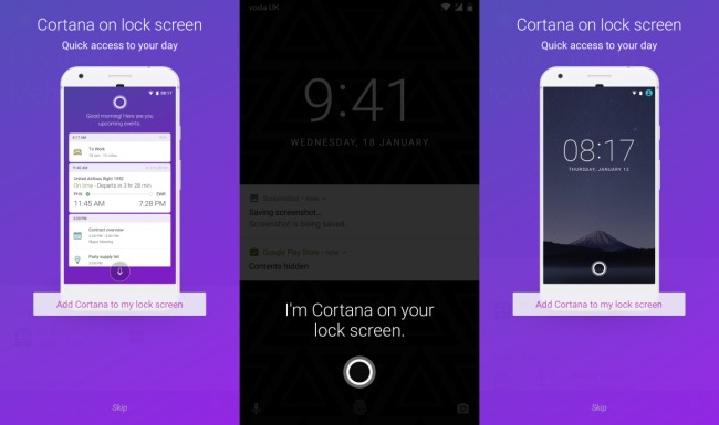 Cortana per Android si lega con la schermata di blocco