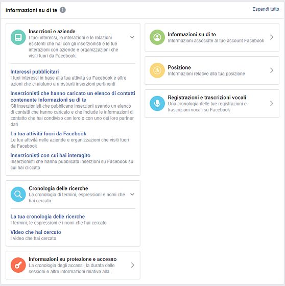 Cosa sa Facebook di me: scaricare foto e testi