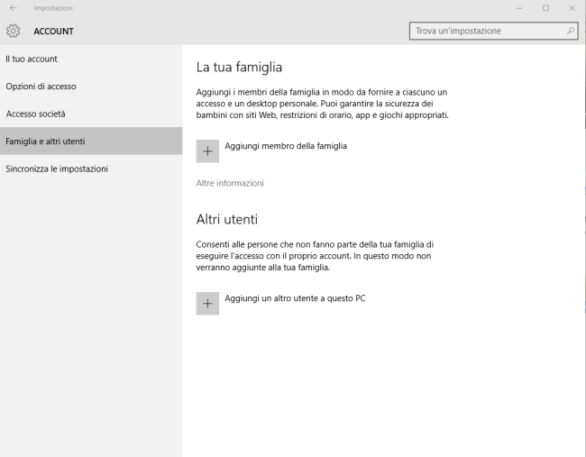 Creare un account locale in Windows 10