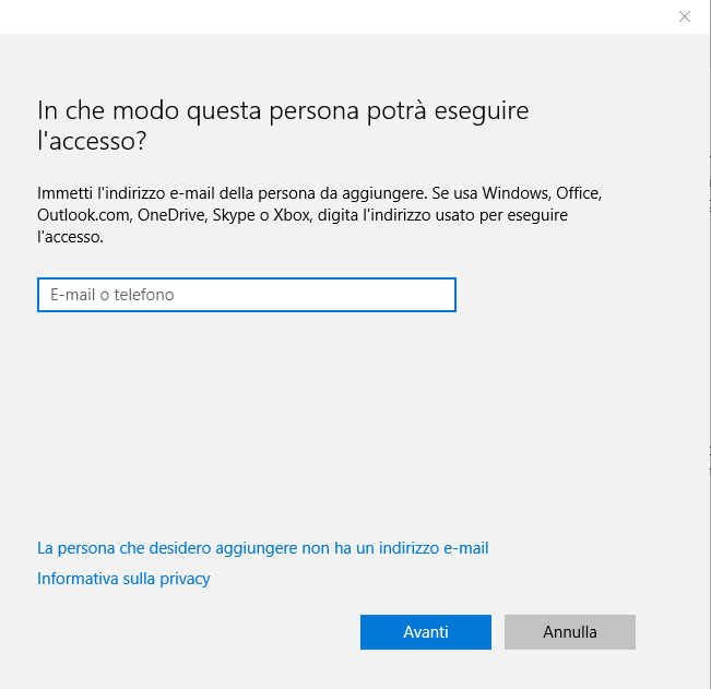 Creare un account locale in Windows 10