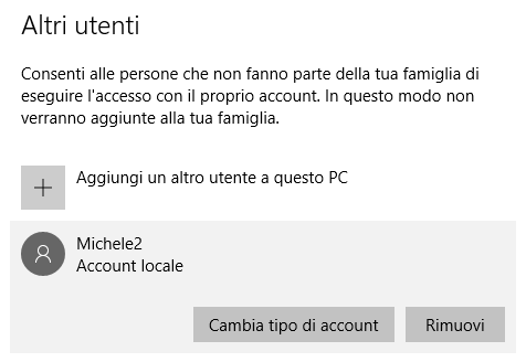 Creare un account locale in Windows 10