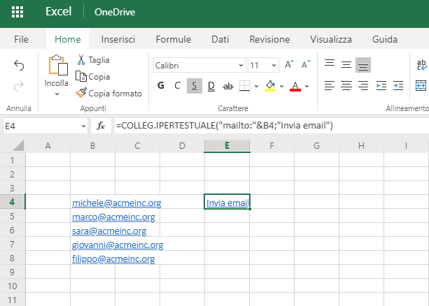 Come creare email usando formule Excel
