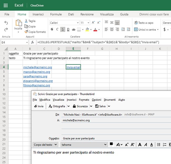 Come creare email usando formule Excel