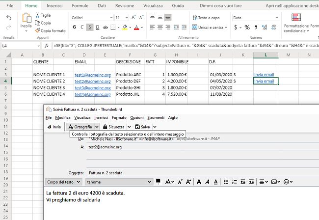 Come creare email usando formule Excel