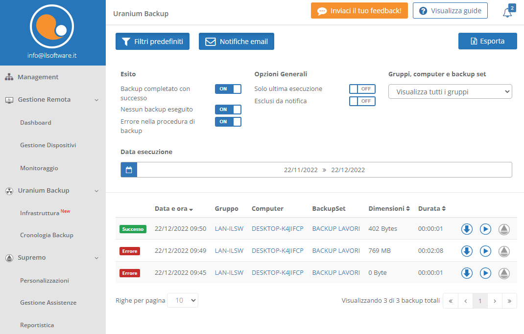 Backup con monitoraggio centralizzato da interfaccia Web: Uranium Backup