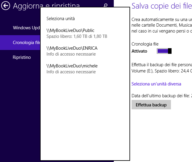 Recuperare file in Windows 8.1 e ripristinare le versioni precedenti con Cronologia file