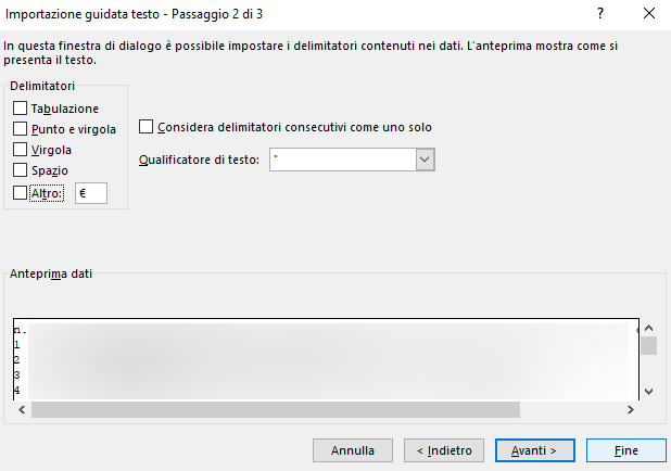 Incollare testi da PDF a Excel e suddividerli in righe e colonne