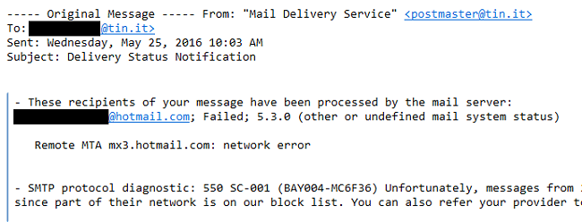 Delivery Status Notification, perché l'email torna indietro
