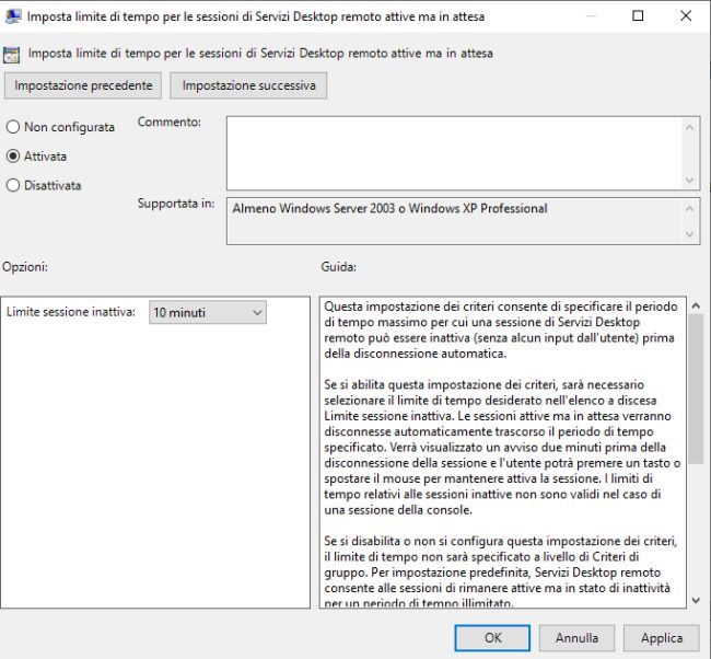 Desktop remoto con Windows 10 Pro o successivi e VPN