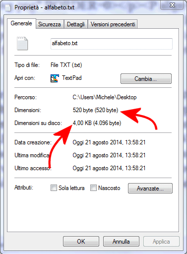 Dimensioni e dimensioni su disco: che differenza c'è nella memorizzazione dei file?