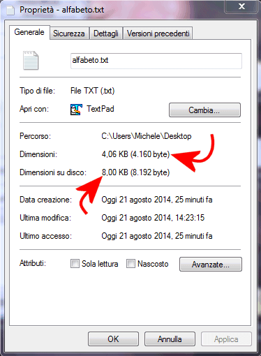 Dimensioni e dimensioni su disco: che differenza c'è nella memorizzazione dei file?