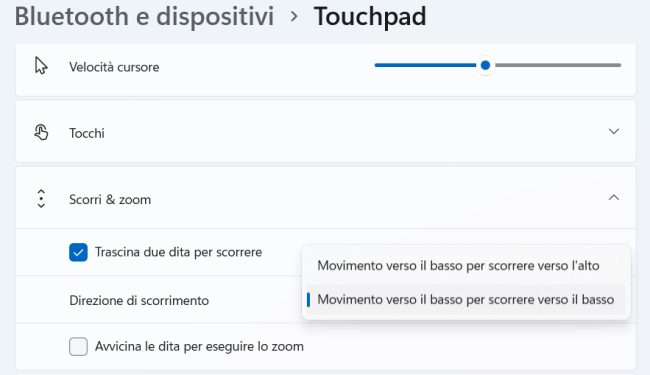 Scrolling, come invertire la direzione in Windows