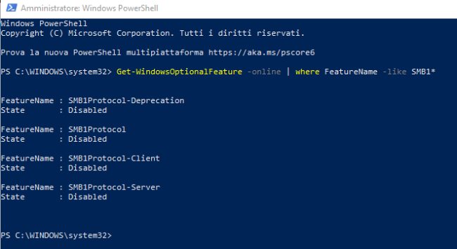 SMB1 disabilitato in Windows: troppo elevati i rischi per la sicurezza