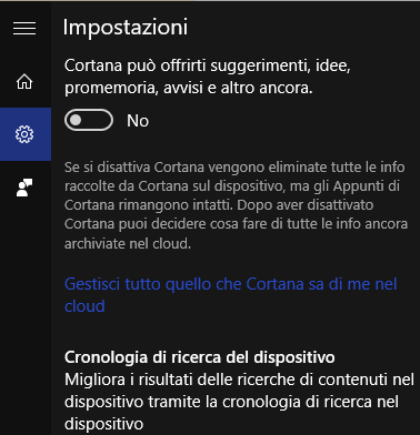 Disattivare Cortana in Windows 10 Anniversary